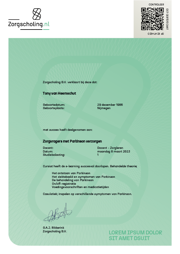 Zorgscholing certificaat